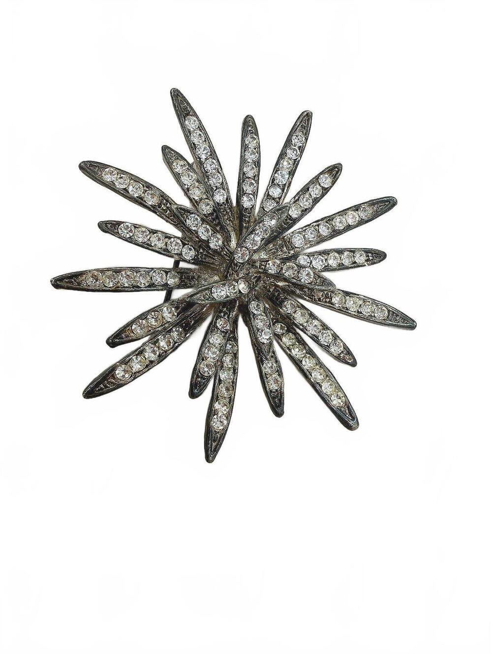 Vintage Starburst Rhinestone Brooch Pin